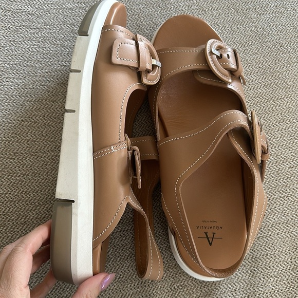 Aquatalia Sydni Khaki Leather Women’s Dual Buckle Sporty Sandal Size 9.5 EUC - Picture 3 of 12